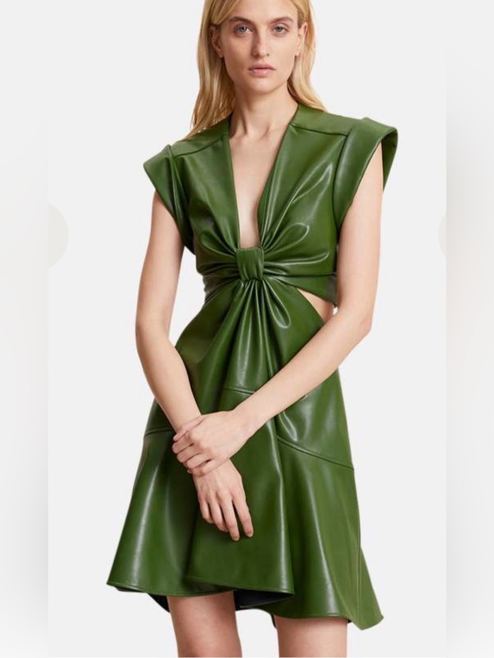 A.L.C. Olive Green Knot-Front Vegan Leather Dress